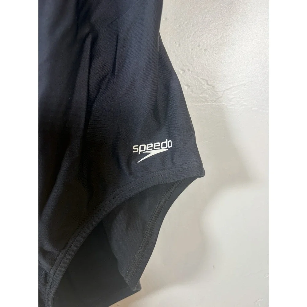 Speedo‎ Women Size 10 PowerFLEX Black White Racerback One Piece Swimsuit